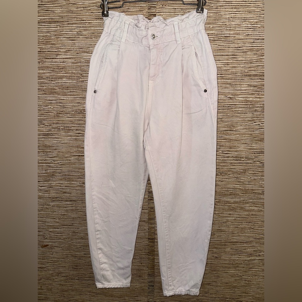 ZARA High-Waisted Baggy Paper Bag Carrot Ankle Pink Jeans Size 0 (23-24)